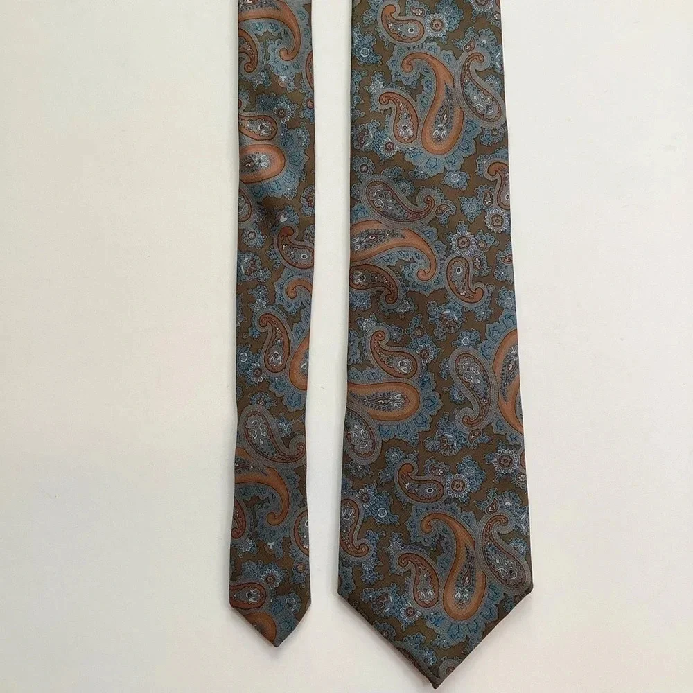2/$30 MR BIG & TALL Brown Paisley Foulard Silk Tie - Picture 5 of 13